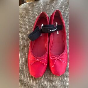Brand New Miu Miu Vibrant Red Ballet Flats
